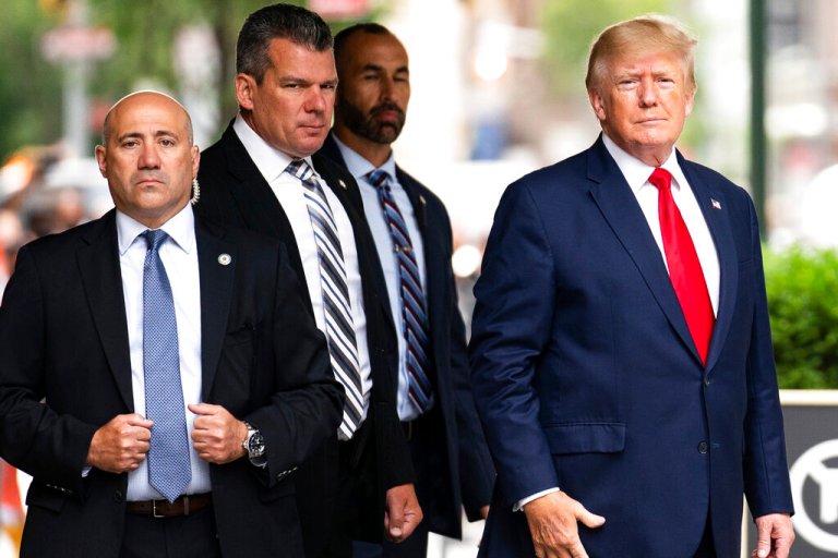 Former President Donald Trump departs Trump Tower on Aug. 10, 2022, in New York on his way to the New York attorney general's office for a deposition in a civil investigation. 