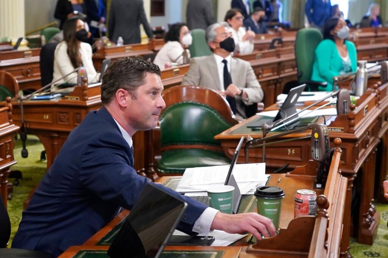 FILE - Assemblyman Jordan Cunningham, R-San Luis Obispo, presses the 