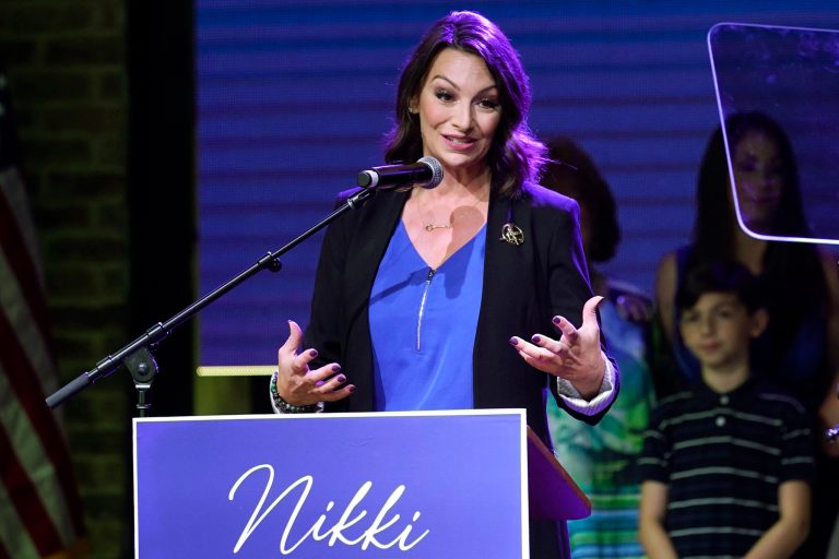 Florida Democratic gubernatorial candidate Nikki Fried concedes the race to U.S. Rep. Charlie Crist, Tuesday, Aug. 23, 2022, in Fort Lauderdale, Fla. Crist will face incumbent Republican Governor Ron DeSantis in November. 