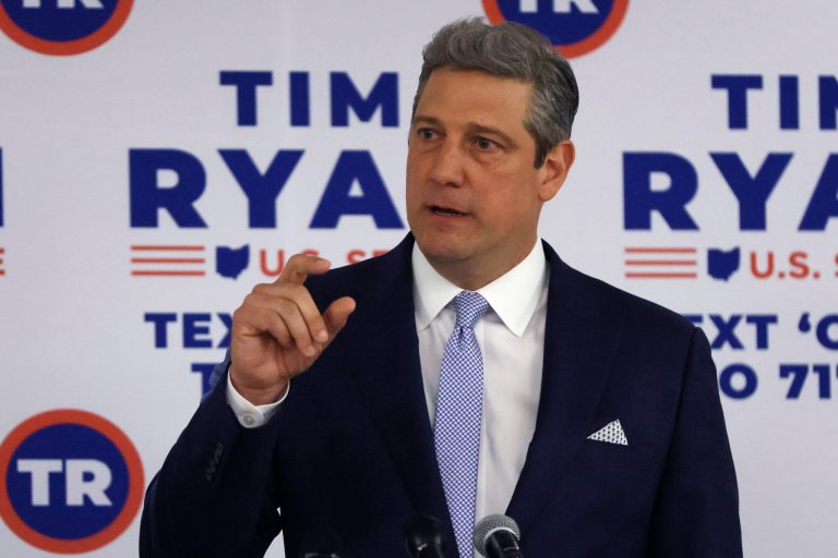 Rep. Tim Ryan, D-Ohio, running for an open U.S. Senate seat in Ohio, speaks to supporters after the polls closed on primary election day Tuesday, May 3, 2022, in Columbus, Ohio.