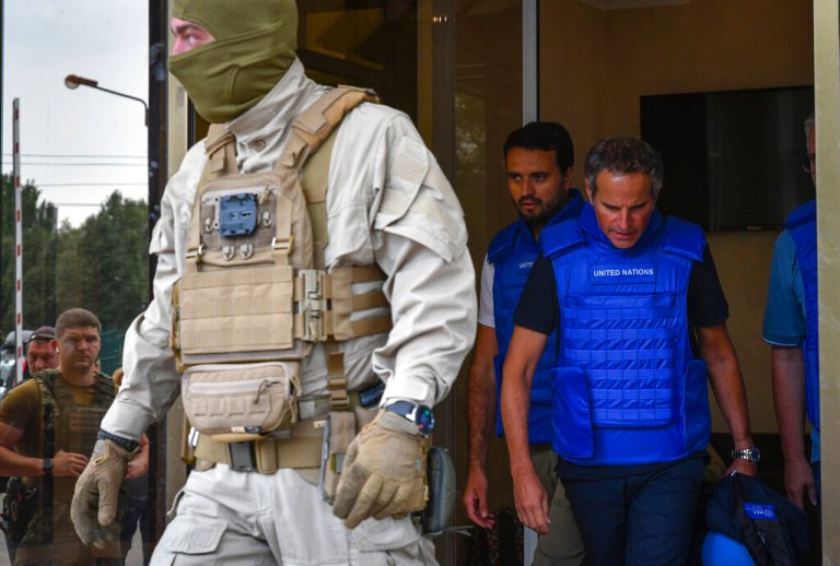 Director General of the International Atomic Energy Agency Rafael Grossi prepares to visit the Zaporizhzhia nuclear power plant, in Zaporizhzhia, Ukraine, on Thursday.