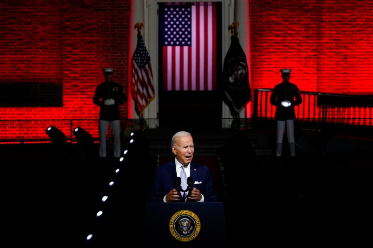 President Joe Biden speaks outside Independence Hall, Thursday, Sept. 1, 2022, in Philadelphia.
