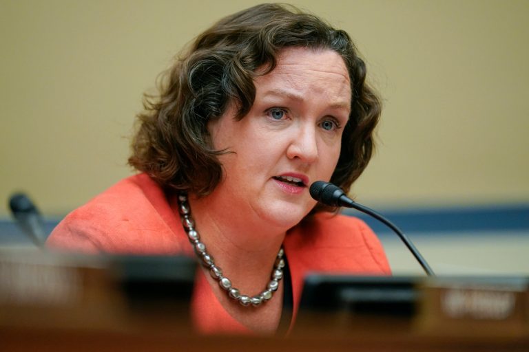 Rep. Katie Porter (D-CA) speaks during a House Committee on Oversight and Reform hearing on gun violence on Capitol Hill in Washington, June 8, 2022. The congresswoman had called the Irvine Police Department a 