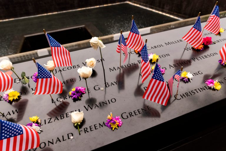 Flowers commemorate the 21st anniversary of the Sept. 11 attacks at the National September 11 Memorial & Museum in New York.