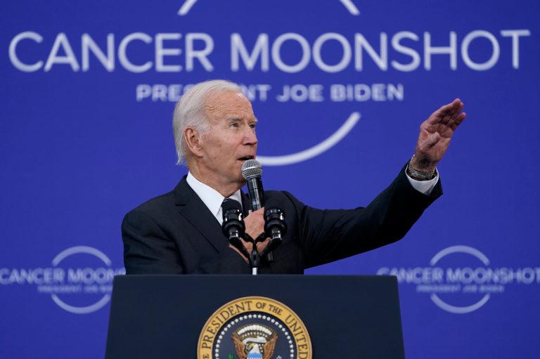 President Joe Biden speaks on the cancer moonshot initiative at the John F. Kennedy Library and Museum on Sept. 12 in Boston.