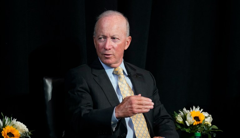 Purdue University President Mitch Daniels speaks during a moderated conversation on building a semiconductor ecosystem Tuesday, Sept. 13, 2022, in West Lafayette, Indiana. 