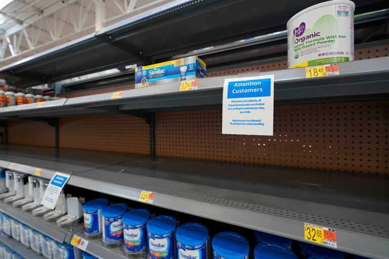 Shelves typically stocked with baby formula sit mostly empty at a store in San Antonio, Tuesday, May 10, 2022, roughly the peak of the baby formula shortage