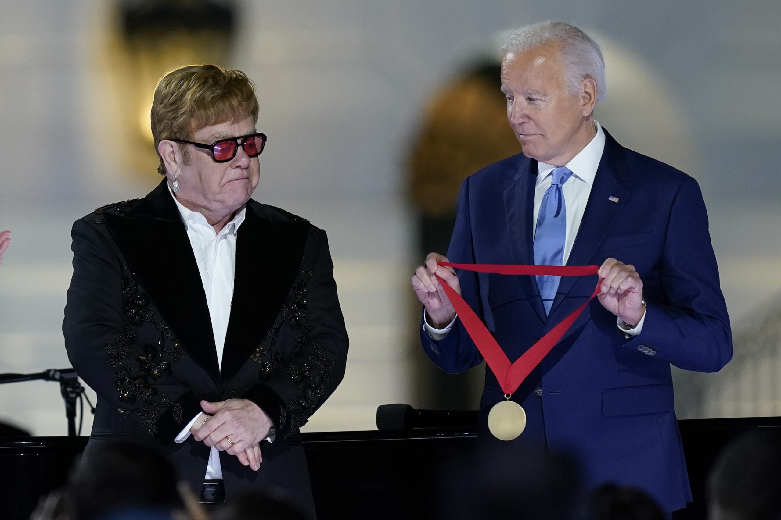 Elton John awarded surprise National Humanities Medal by President Joe Biden