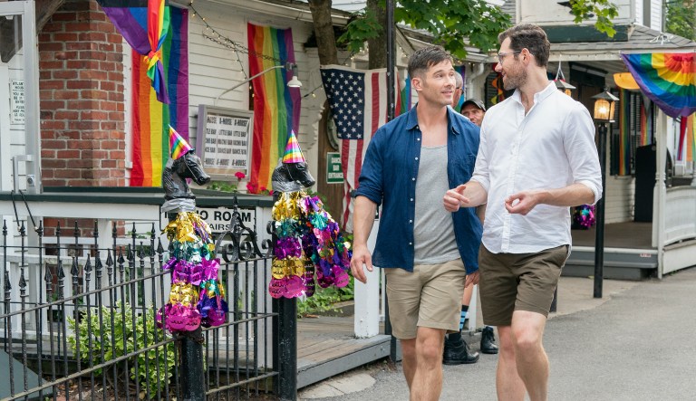 This image released by Universal Pictures shows Luke Macfarlane, left, and Billy Eichner in a scene from 