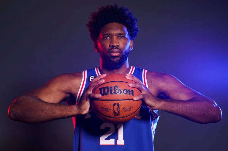 Philadelphia 76ers' Joel Embiid poses for a photograph.