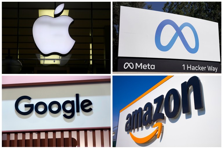 The logos of several Big Tech companies are shown.