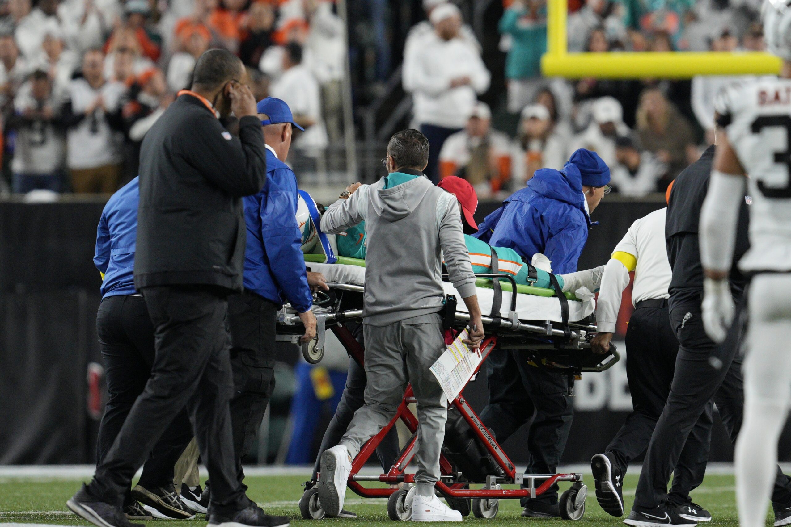 Dolphins QB Tua Tagovailoa hospitalized following big hit days after injury scare