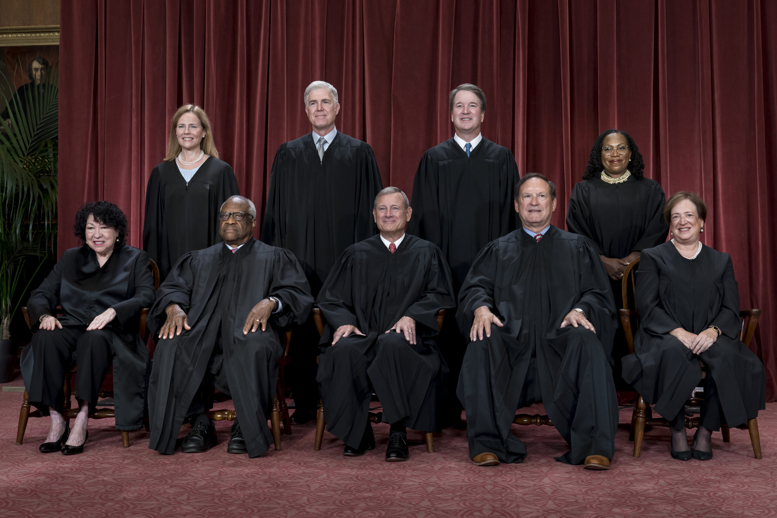 Sonia Sotomayor, Clarence Thomas, John Roberts, Samuel Alito, Elena Kagan, Amy Coney Barrett, Neil Gorsuch, Brett Kavanaugh, Ketanji Brown Jackson