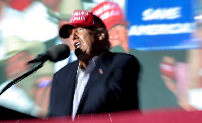 Former President Donald Trump speaks at a rally, Saturday, Oct. 22, 2022, in Robstown, Texas.
