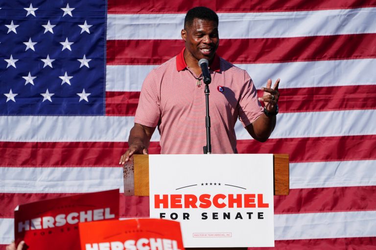 Republican candidate for U.S. Senate Herschel Walker speaks during a campaign stop in Cumming, Ga., Thursday, Oct. 27, 2022. 