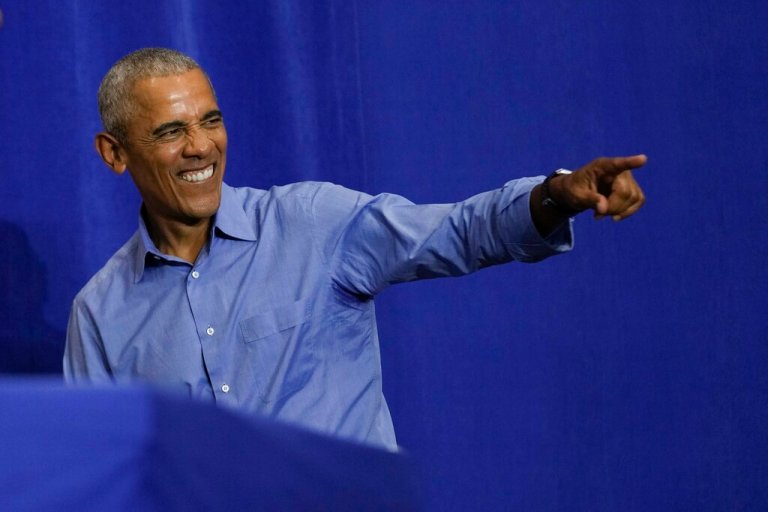 Former President Barack Obama is introduced at a campaign stop for Wisconsin Democratic Gov. Tony Evers and U.S. Senate candidate Mandela Barnes Saturday, Oct. 29, 2022, in Milwaukee. 