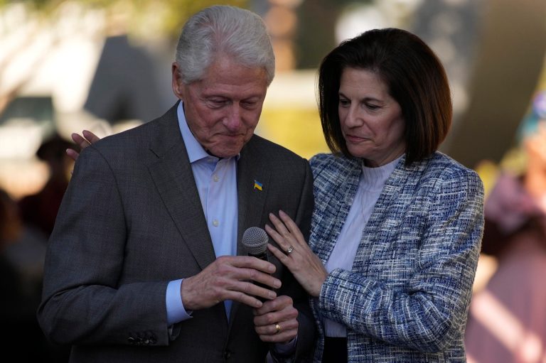 Former President Bill Clinton, left, campaigns with Sen. Catherine Cortez Masto, D-Nev., Sunday, Nov. 6, 2022, in Las Vegas. (AP Photo/John Locher)