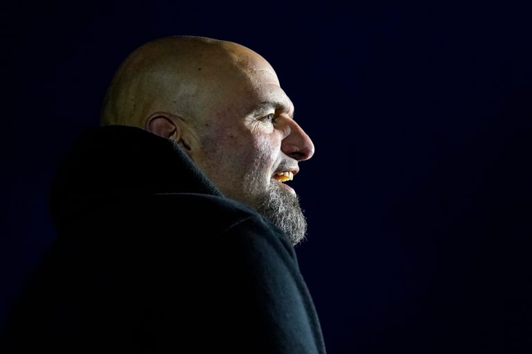 Pennsylvania Lt. Gov. John Fetterman, the Democratic candidate for U.S. Senate, speaks during a campaign event in Newtown, Pennsylvania, Sunday, Nov. 6, 2022. (AP Photo/Matt Rourke)