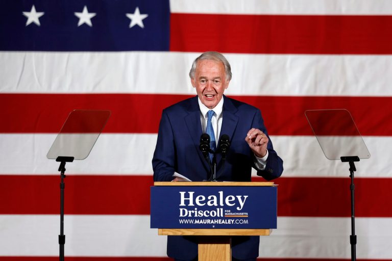 Sen. Ed Markey, D- Mass., speaks during a Democratic election night party Tuesday, Nov. 8, 2022, in Boston. 