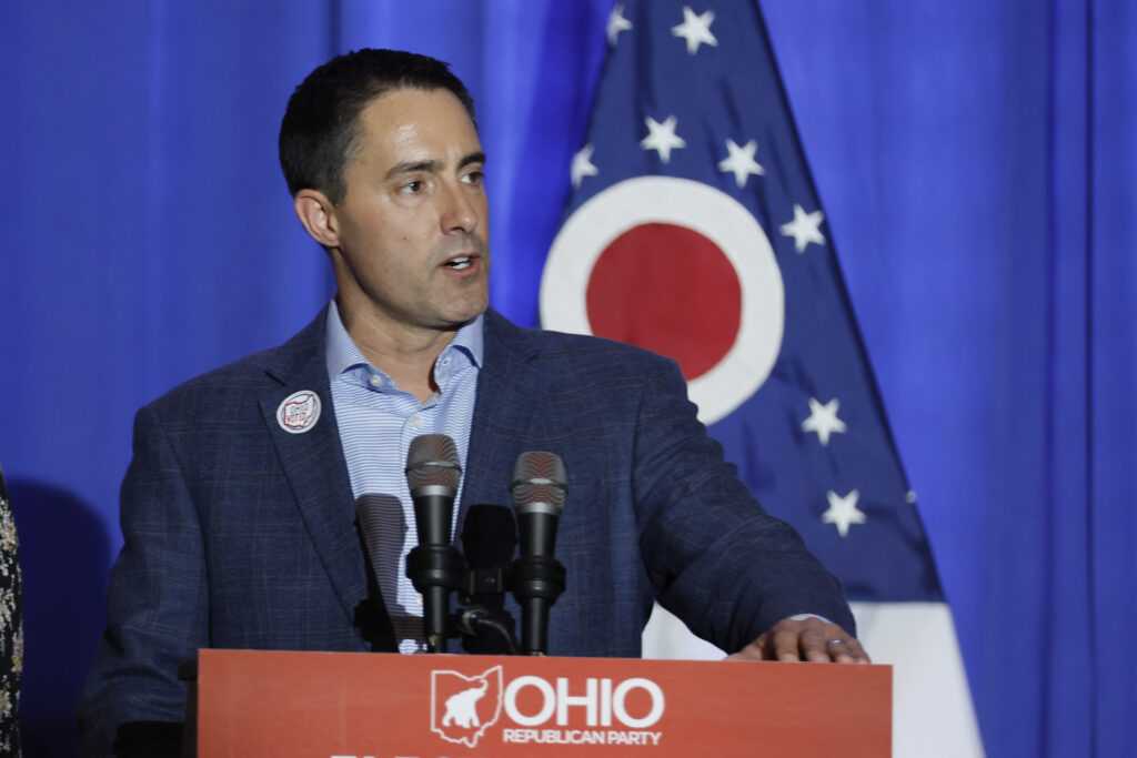 Republican Ohio Sec. of State Frank LaRose speaks during an election night watch party Tuesday, Nov. 8, 2022, in Columbus, Ohio.