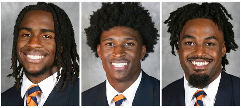 NCAA college football players, from left, Devin Chandler, Lavel Davis Jr., and D'Sean Perry.