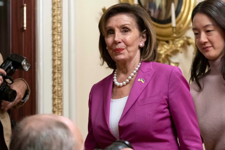 Speaker of the House Nancy Pelosi leaves the room after a ceremonial swearing-in on Capitol Hill in Washington, Monday, Nov.14, 2022.