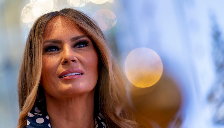 Former first lady Melania Trump listens as former President Donald Trump announces he is running for president for the third time as he speaks at Mar-a-Lago in Palm Beach, Florida, Tuesday, Nov. 15, 2022.