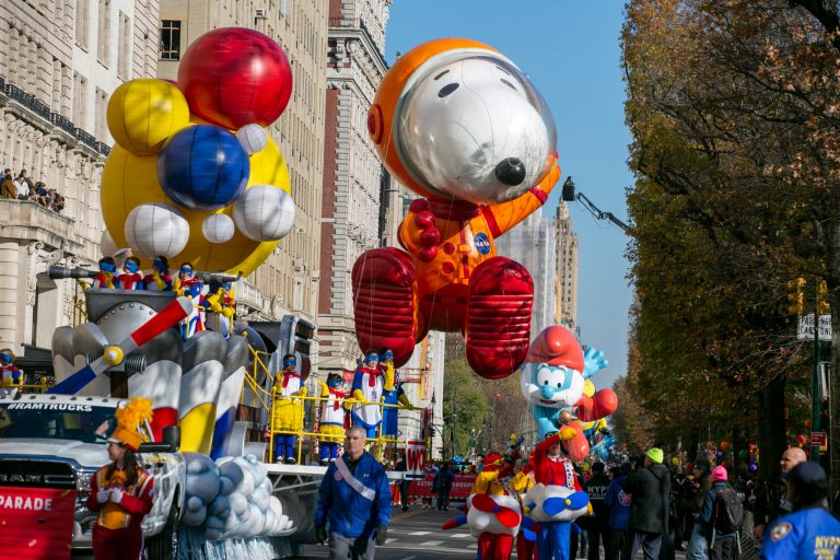 The Astronaut Snoopy balloon is on Central Park West in New York City.
