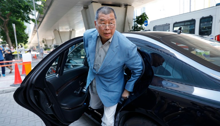 Hong Kong media tycoon Jimmy Lai, founder of the local newspaper Apple Daily, arrives a court in Hong Kong, Tuesday, May 5, 2020. 