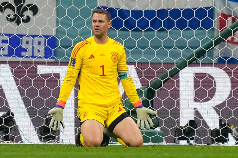 Germany's goalkeeper Manuel Neuer reacts after receiving a goal during the World Cup group E soccer match between Costa Rica and Germany at the Al Bayt Stadium in Al Khor , Qatar, Thursday, Dec. 1, 2022.