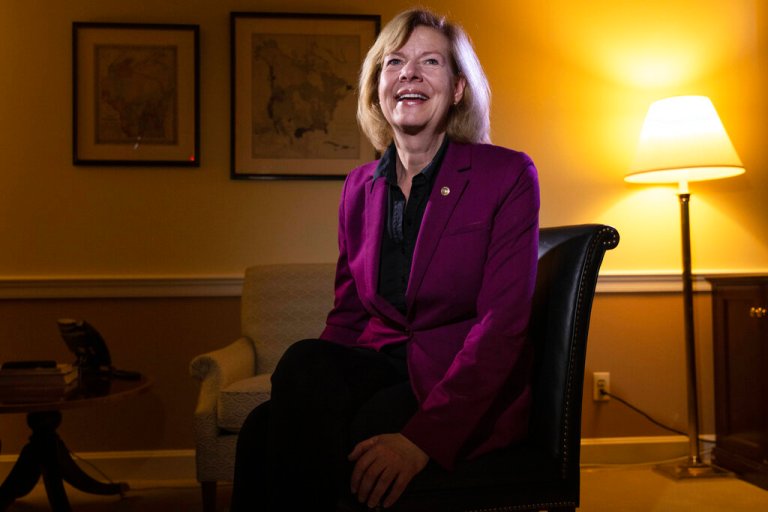 Sen. Tammy Baldwin poses for a portrait after an interview about the passage of the Respect for Marriage Act, Tuesday, Dec. 6, 2022, on Capitol Hill in Washington. 