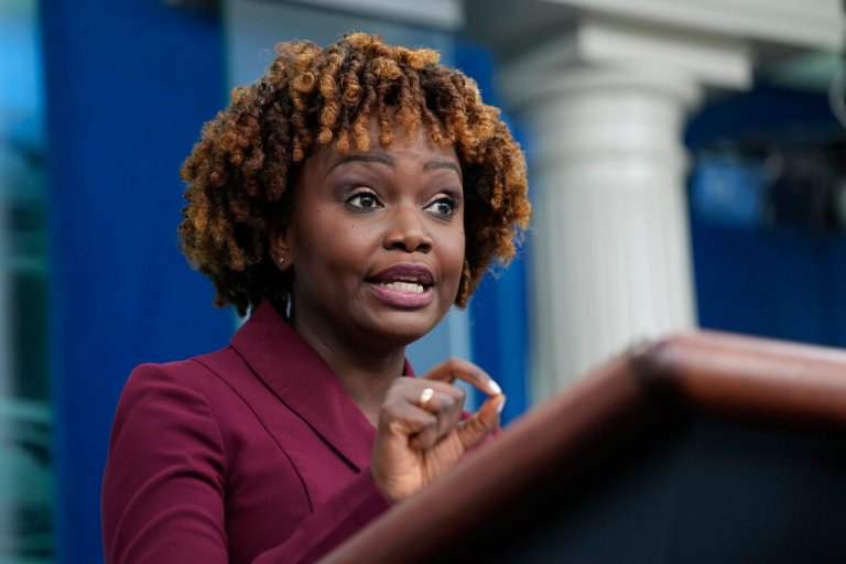 White House press secretary Karine Jean-Pierre speaks during the daily briefing at the White House in Washington, Thursday, Dec. 8, 2022.