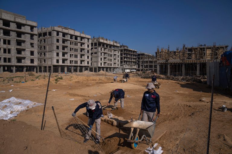 A Palestinian excavation team works in a newly discovered Roman era cemetery in the Gaza Strip, Sunday, Dec. 11, 2022.