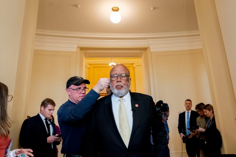 Chairman Rep. Bennie Thompson, D-Miss., prepares to go live on television after the House select committee investigating the Jan. 6 attack on the U.S. Capitol held its final meeting on Capitol Hill in Washington, Monday, Dec. 19, 2022. 