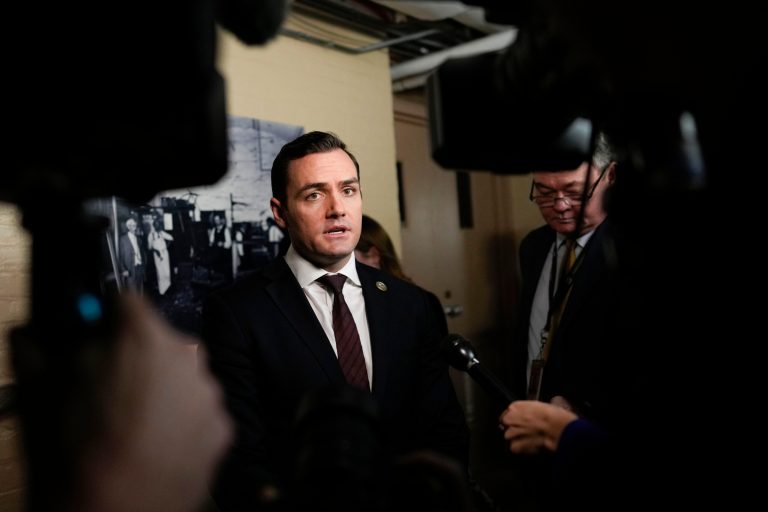 Rep. Mike Gallagher speaks with reporters during the opening day of the 118th Congress at the U.S. Capitol in Washington, Tuesday, Jan 3, 2023. 