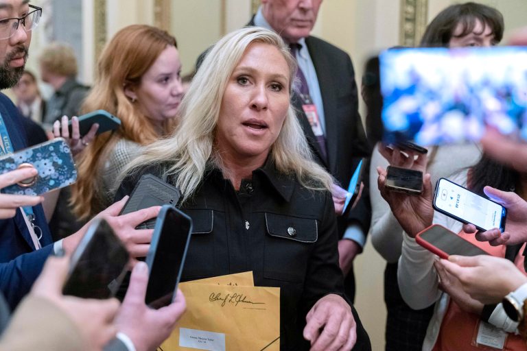 Rep. Marjorie Taylor Greene (R-GA) speaks to reporters as she leaves the chamber after a failed third round of voting to choose the speaker of the House on the opening day of the 118th Congress at the U.S. Capitol, Tuesday, Jan. 3, 2023, in Washington.