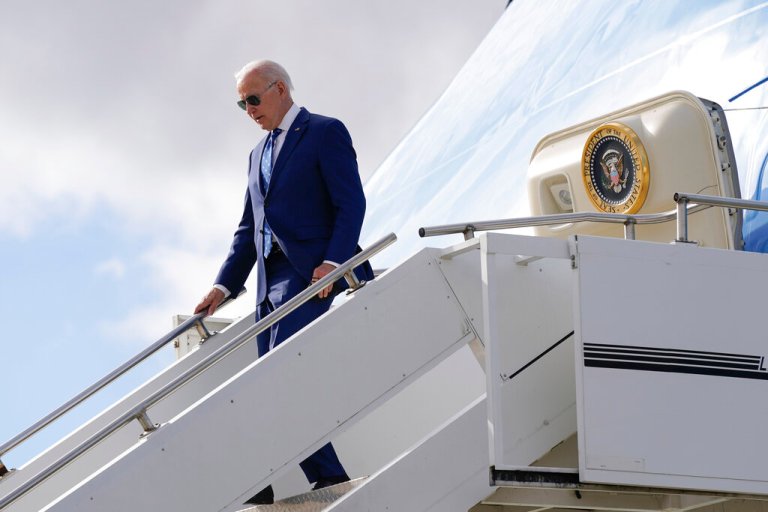 President Joe Biden steps off Air Force One.
