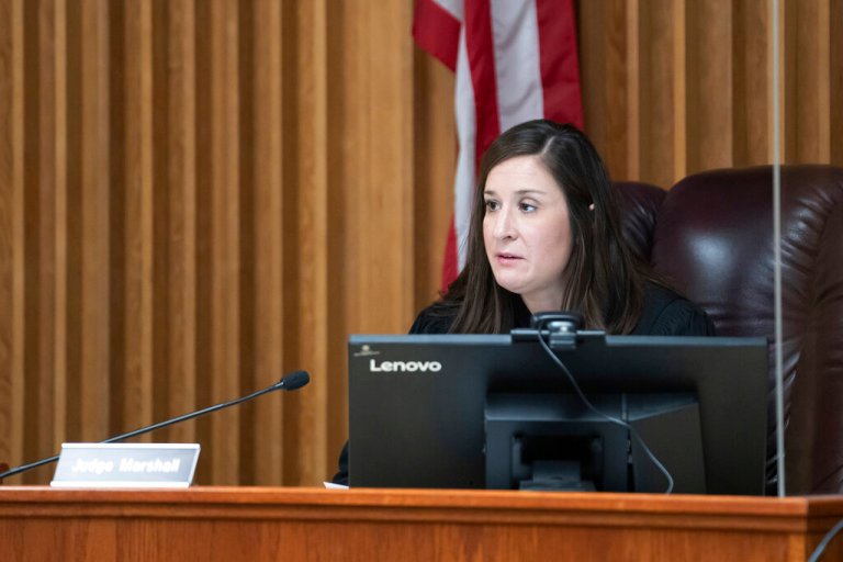 Latah County Magistrate Judge Megan Marshall presides over a hearing for Bryan Kohberger, who is accused of killing four University of Idaho students in November 2022, Thursday, Jan. 5, 2023, in Latah County District Court in Moscow, Idaho. 