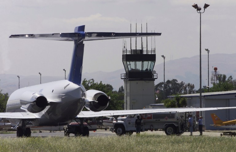 A plane awaits refueling at Livermore Airport in California. 
