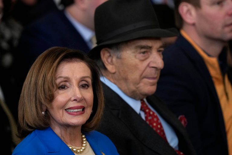 Rep. Nancy Pelosi and her husband Paul Pelosi arrive before President Joe Biden welcomes the 2022 NBA champions, the Golden State Warriors, to the East Room of the White House in Washington, Tuesday, Jan 17, 2023. 