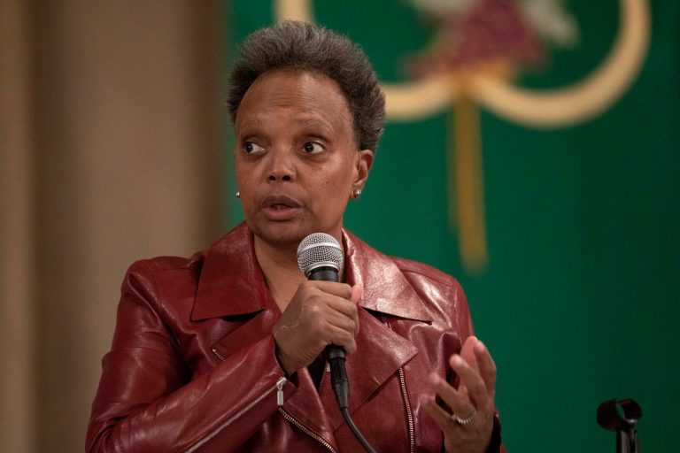 Chicago Mayor Lori Lightfoot participates in a forum with other Chicago mayoral candidates hosted by the 