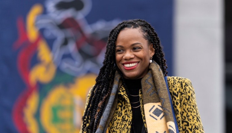 Rep. Summer Lee (D-PA) arrives for Gov. Josh Shapiro's inauguration, on Tuesday, Jan. 17, 2023, at the state Capitol in Harrisburg, Pennsylvania.