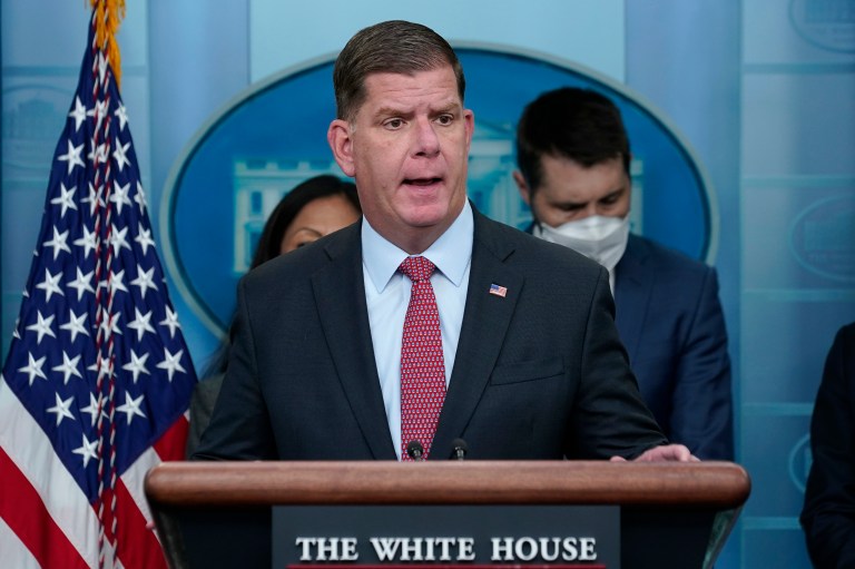 President Joe Biden's Secretary of Labor, Marty Walsh, plans to step down following the State of the Union and take a top position with the National Hockey League, sources familiar with the matter say.