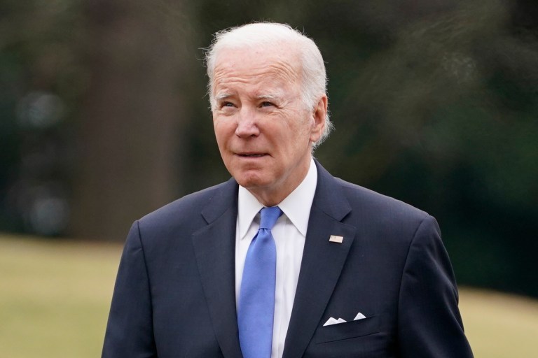 President Joe Biden arrives on the South Lawn of the White House, Monday, Jan. 23, 2023, in Washington. 