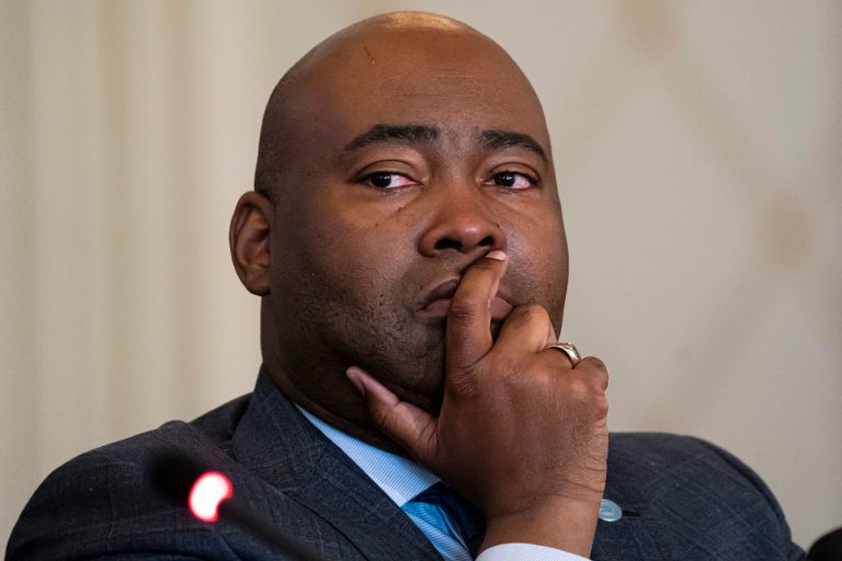 FILE - Democratic National Committee Chairman Jaime Harrison attends a DNC Rules and Bylaws Committee meeting Dec. 2, 2022, in Washington.