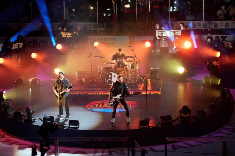 Fall Out Boy preforms at the NHL all-star hockey game on Saturday, Feb. 4, 2023, in Sunrise, Florida.