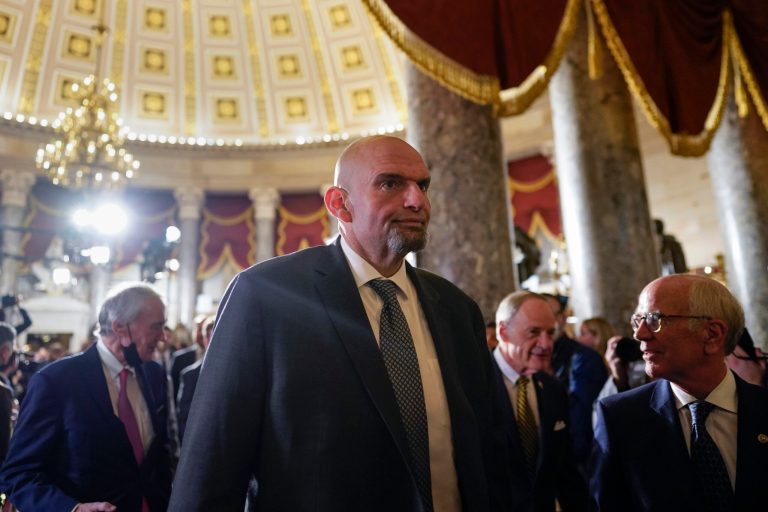 Sen. John Fetterman arrives for President Joe Biden's State of the Union address to a joint session of Congress at the Capitol, Tuesday, Feb. 7, 2023, in Washington.