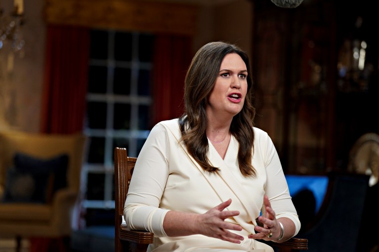 Gov. Sarah Huckabee Sanders (R-AR) speaks while delivering the Republican response to President Joe Biden's State of the Union address, Tuesday, Feb. 7, 2023, in Little Rock, Arkansas.