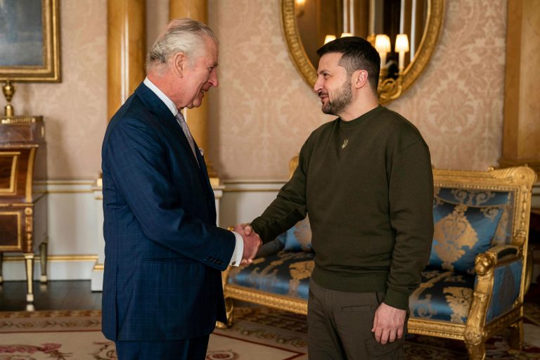 Britain's King Charles III holds an audience with Ukrainian President Volodymyr Zelensky at Buckingham Palace, London.