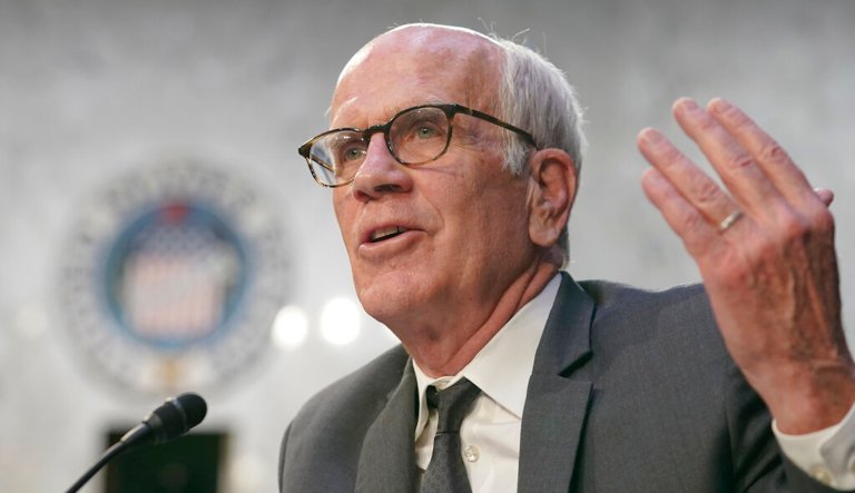 Sen. Peter Welch (D-VT) asks a question during a Senate Judiciary Committee hearing on protecting children online Tuesday, Feb. 14, 2023, on Capitol Hill in Washington.